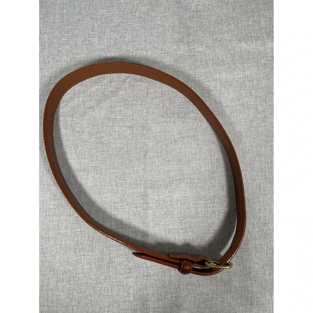 LL Bean Mens 34 Brown Genuine Leather Belt Brass Buckle Made in USA 0WW59